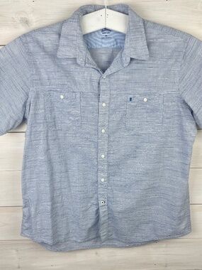 IZOD Saltwater Blue White Stripe Short Sleeve Button-up Mens Shirt